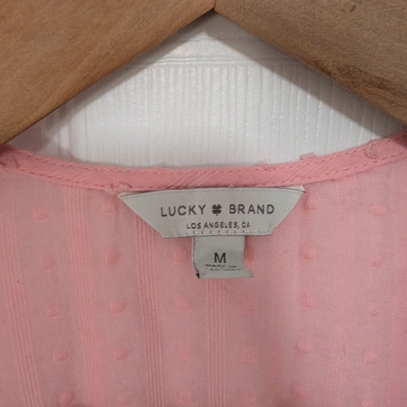 Lucky Brand Pink Wrap Babydoll Top With Detailed Pattern Women's Size Medium - Picture 3 of 4